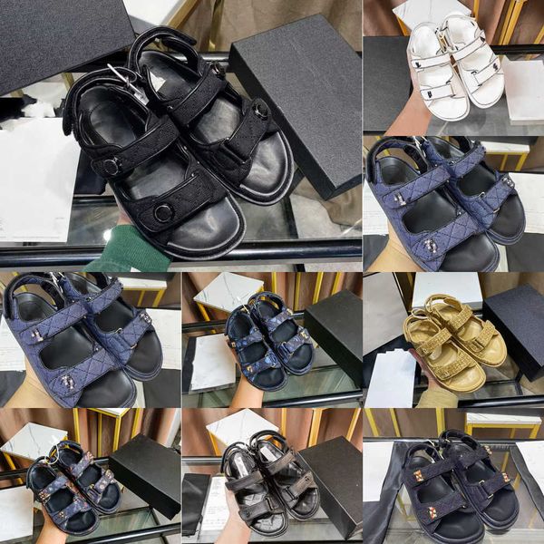 

designer dad sandals women grandad sandal luxury slippers cnel quilted platform sandal crystal calf leather slides lady summer slipper beach, Black