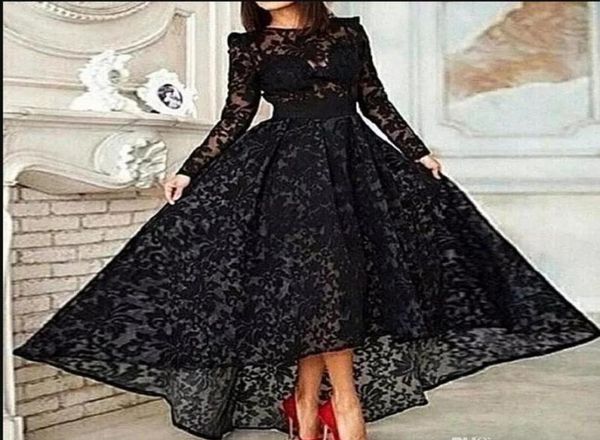 

vestido black long a line elegant prom evening dress crew neck long sleeve lace hi lo party gown special occasion dresses evening 4383863