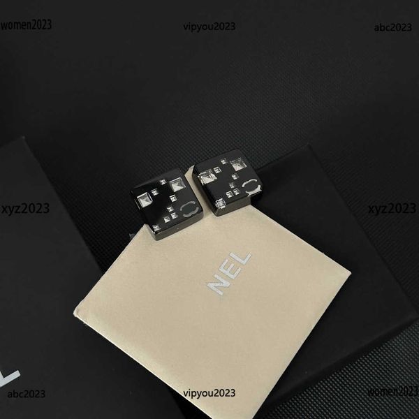

designer women's earrings fashion black jewelry square diamond inlay design with different sizes stud #including brand box new arrival, Golden;silver