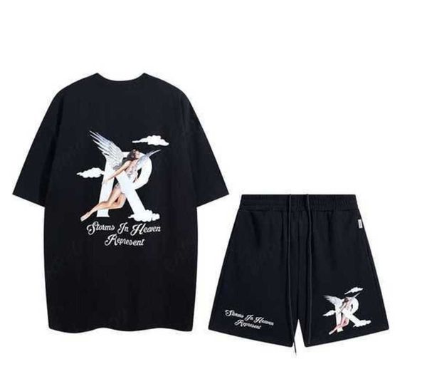 

represent t shirt summer designer men's t-shirts shorts casual suit hip hop streetwear loose white t-shirt breathable design 63ess, White;black