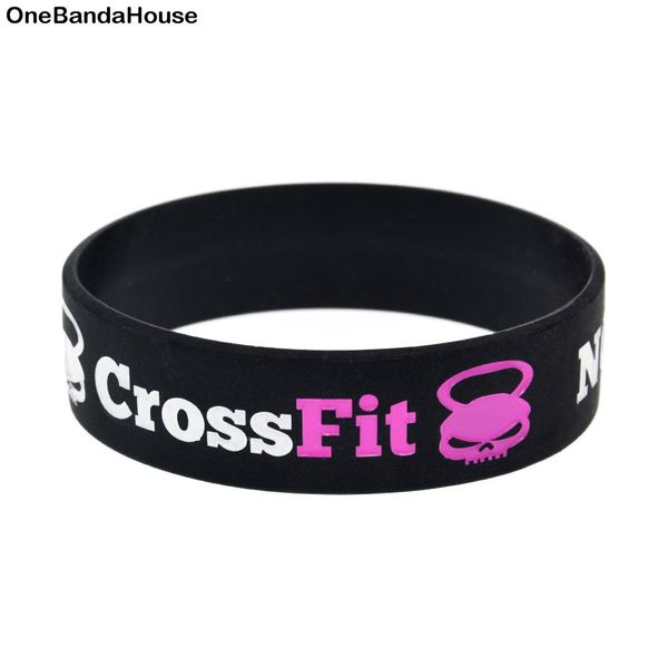 

bangle obh 25pcs crossfit no pain no gain silicone rubber wristband 3/4 inch wide, Black