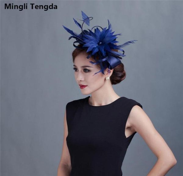 

mingli tengda elegant fascinators wedding black hats linen feather wedding hat women hair accessories stylish for wedding party br5280426, White