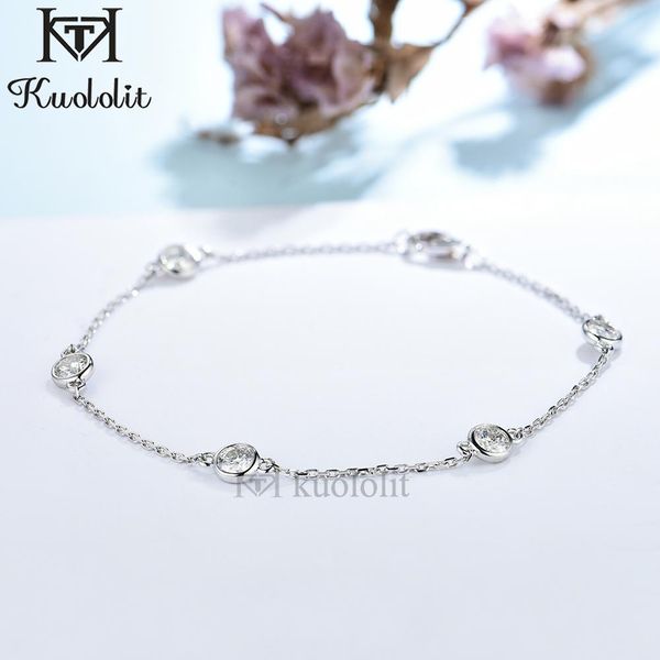 

bangle kuololit solid au750 18k 14k 10k white gold moissanite chain bracelets for women chain charm bracelet for romantic engagement, Black