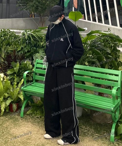 

xinxinbuy men designer coat jacket paris 3d sports letter embroidery sets cotton tracksuit long sleeve women blue black white s-xl, Black;brown