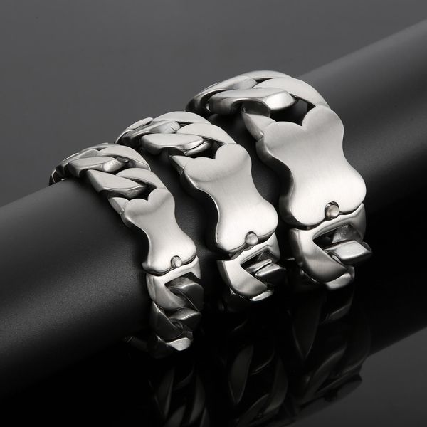 

bangle kalen 20/24/31mm brushed vintage cuban chain stainless steel men's wide bracelet jewelry heavy link, Black