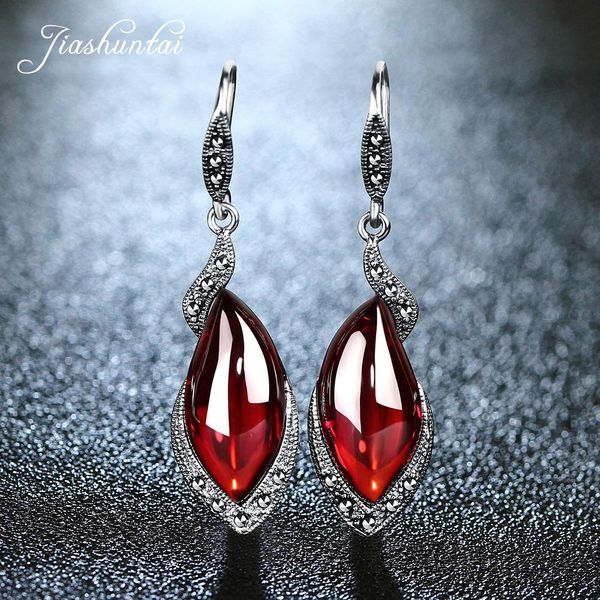 

knot jiashuntai retro 100% 925 sterling silver earrings for women vintage natural chalcedony garnet gemstone earrings jewelry female