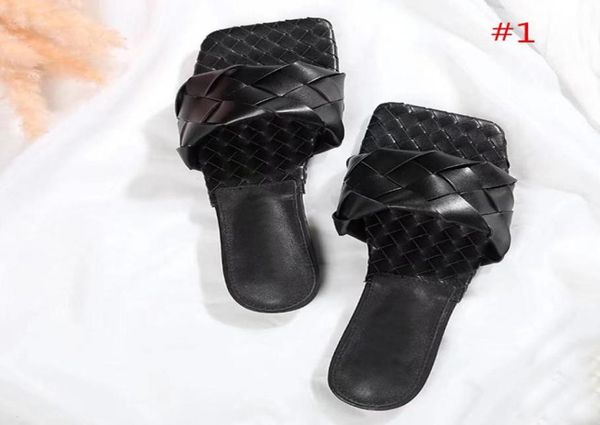 

large size and highquality new leather knitting slippers latest real leather slippers women shoes square sole mules opentoed w8284148, Black
