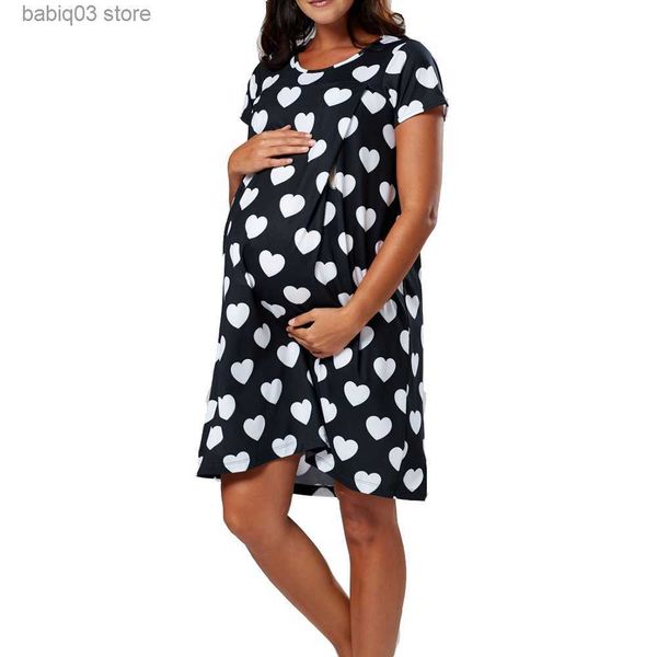 

maternity dresses cotton pregnancy clothes casual short sleeve maternity dress for women 2023 summer loose breastfeeding pullover skirt t230, White