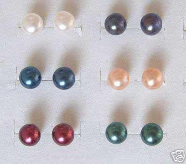 

6 pairs 775mm freshwater cultured pearl stud earrings01238142366, Golden;silver