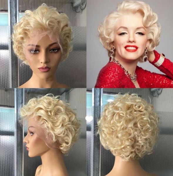 

lace wigs short wavy colored pixie cut wig human hair t part 613 blonde frontal loose curly bob remy for black women2794297, Black;brown