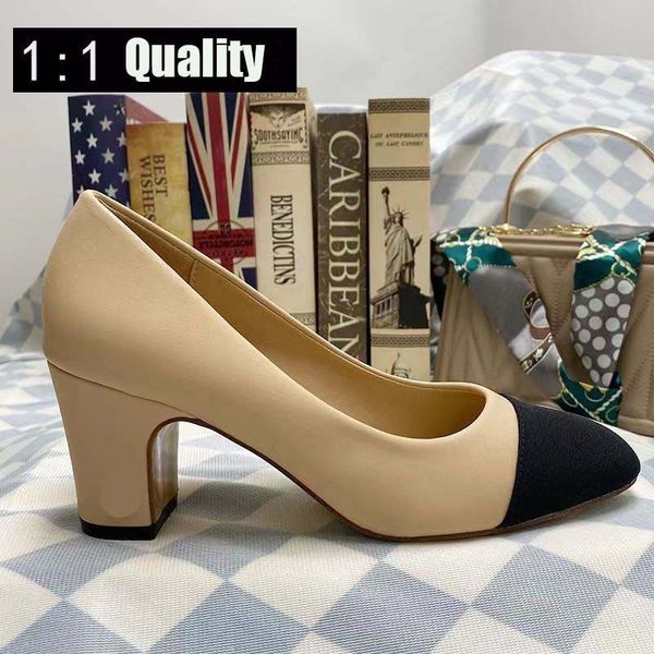 

2023 fashion heels ladies dress shoes heel sandals spring autumn round toe box dust bag apricot 6.5cm 35-41 designer shoes, Black