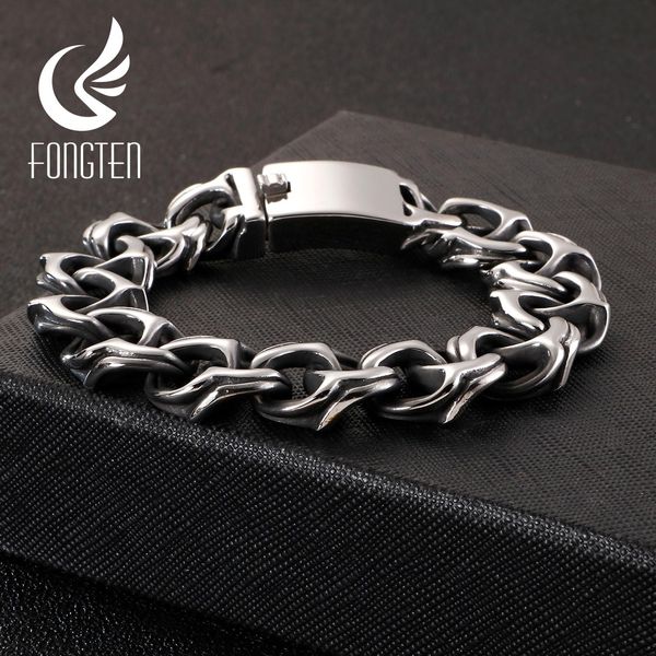 

bangle fongten retro cool link chain bracelet men black stainless steel engraving hip hop cuff bracelets bangle male jewelry
