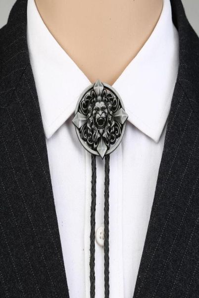 

western cowboy bolo tie zinc alloy leather collar rope lion animal bow ties2081250, Black;gray
