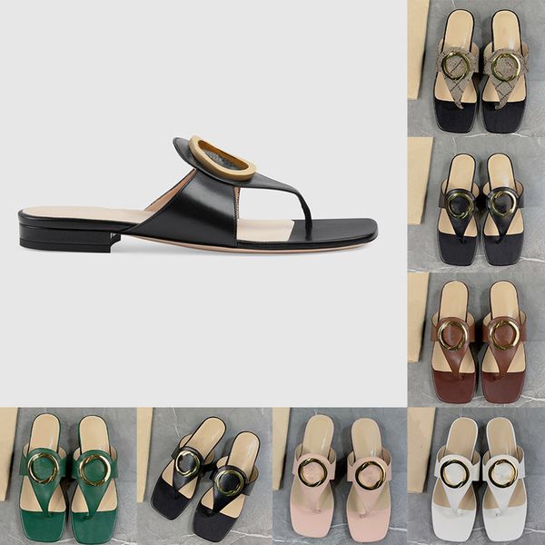 

blondie thong sandals circular interlocking flip flop double g leather flat slide sandale low block heels slipper for women summer beach sho, Black