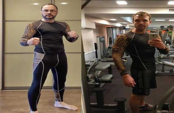 

fitness clothes 2 piece tracksuit men sports tights gym running training compression clothes thermal underwear jogging suits 4xl2297029, Black;blue