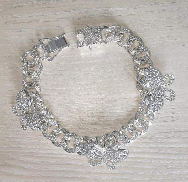 

rhinestone butterfly ankle bracelet cuban link chain anklets for women wide foot bracelets beach jewelry hh885914280, Golden;silver