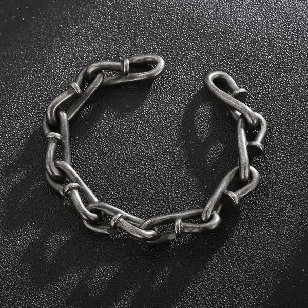 

bangle haoyi vintage stainless steel nails chain bracelet for men fashion oxidized black punk cuff jewelry gift