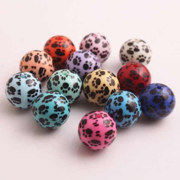 

crystal oykza fashion 20mm 100pcs acrylic colorful solid print paw beads for girls necklace jewelry