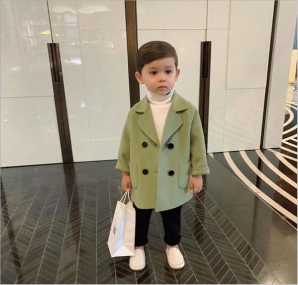 

baby boy girls woolen jacket long double breasted warm infant toddle lapel tweed coat spring autumn winter baby outwear clothes 815016316, Blue;gray