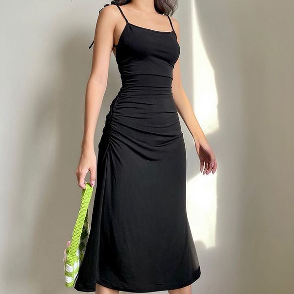 

basic casual dresses fashion strappy ruched black dress irregular elegant backless long dress party summer dresses women clothes vintage dre, Black;gray