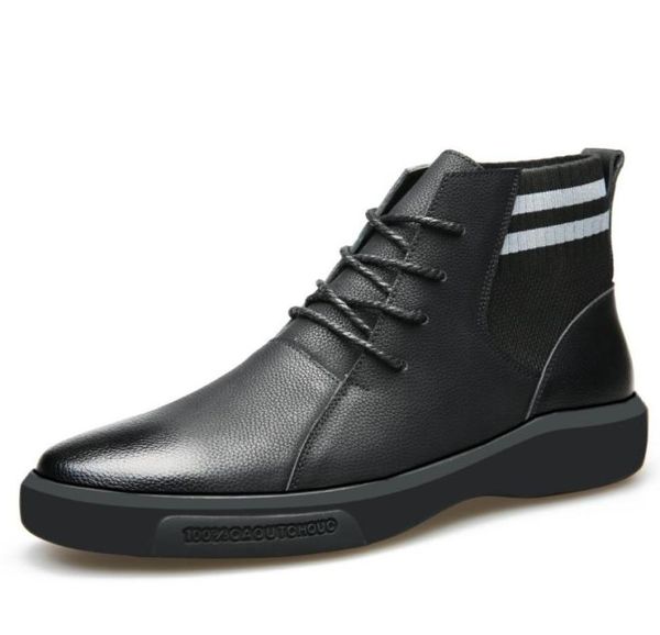 

autumn and winter new style leather men039s high boots leather stitching fashion shoes1488346, Black