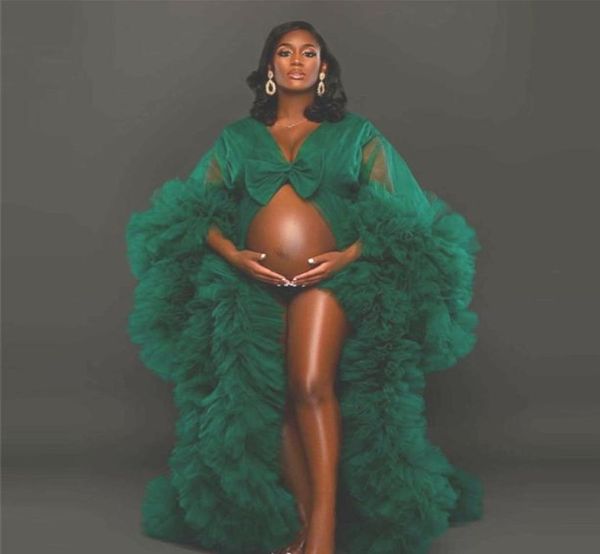 

pregnant night gown with bow bride sleepwear robes tiered tulle custom made long sleeves dressing gown women sleepwear dresse5672647, White