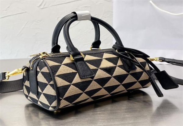 

symbole embroidered jacquard fabric andle bag women men saffiano handles handbag metal hardware zipper closure tote with feet8787601
