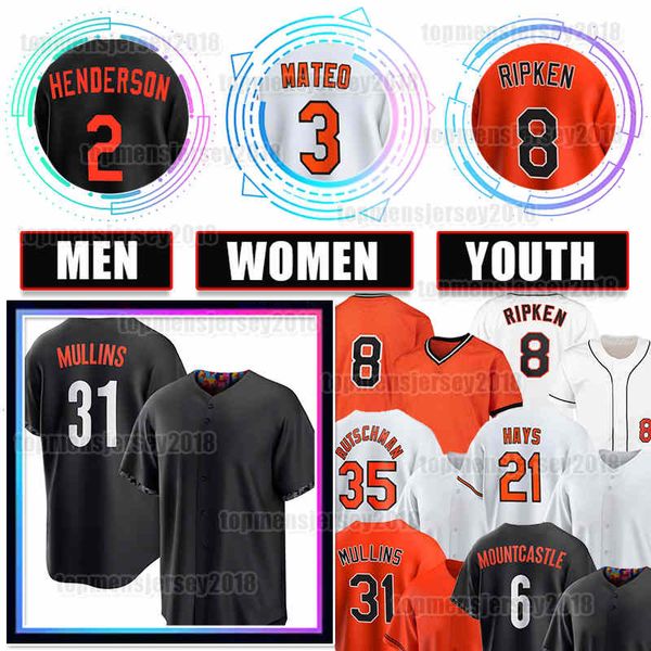 

8 cal ripken jr. jersey 35 adley rutschman jorge mateo baseball gunnar henderson orioles ryan mountcastle john means james mccann city conne, Blue;black