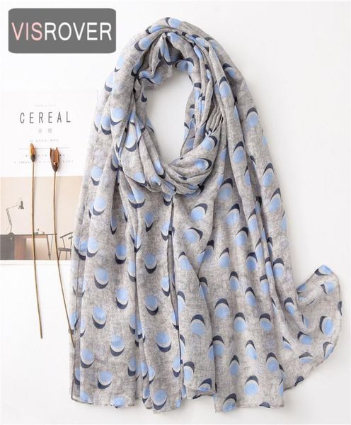 

visrover 2020 blue geometric printing viscose summer scarf woman fashion blue dot wraps spring shawls hijab gift wholes2440702, Blue;gray