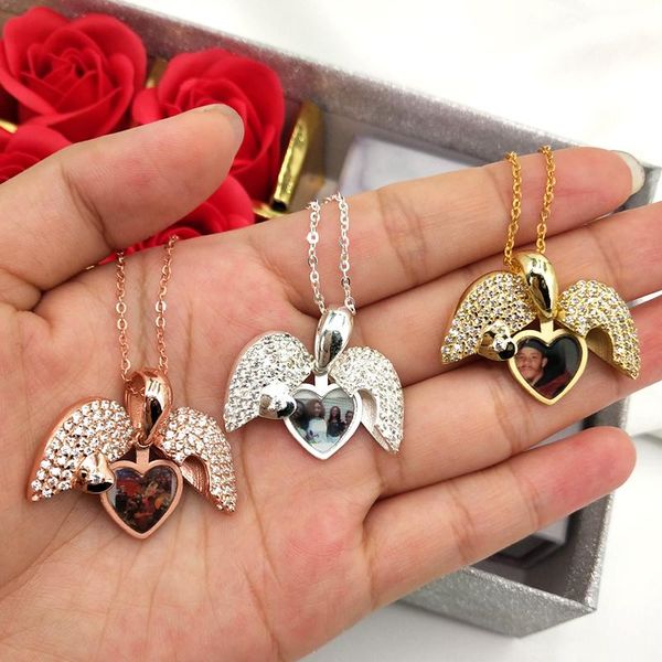 

necklaces custom memory picture necklace iced out diamond heart pendant for women open p locket heart necklace valentine's gift, Silver