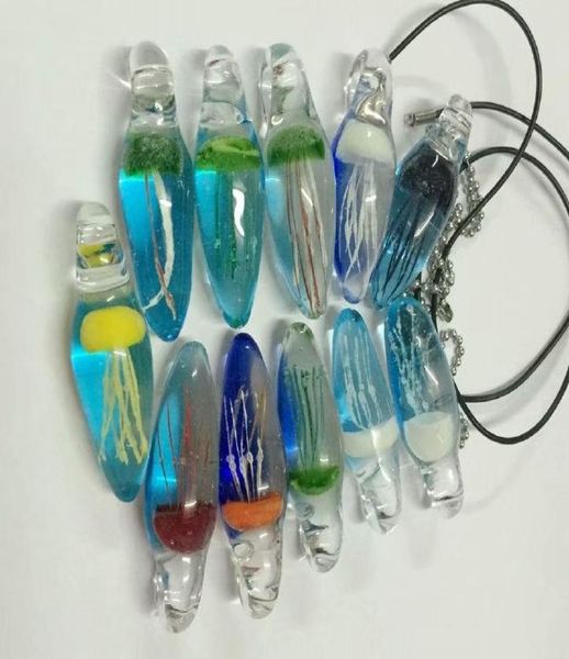 

current 11 pcs mixed colorful jellyfish glass blue back pendant6092711, Silver