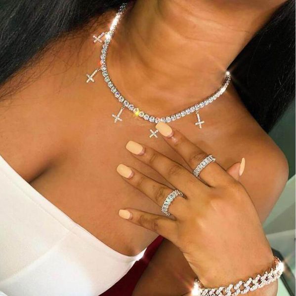 

necklaces iced out cz cross pendant necklace 5mm aaa cz tennis chains choker jewelry gold silver color women cross charm necklaces