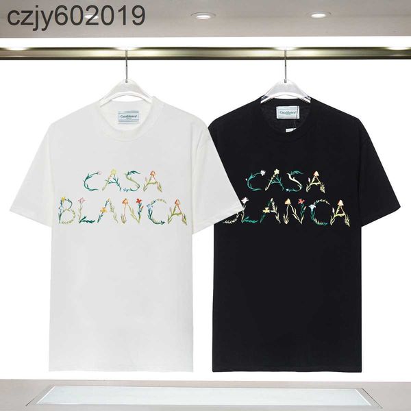 

men's t-shirts spring/summer 2023 new casablanca floral alphabet printed short sleeve t-shirts for men and women, White;black