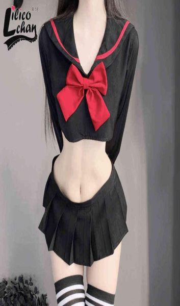 

lingerie set jk japanese women schoolgirl lolita bow anime sailor collar cosplay costumes with mini pleated skirt uniform 2208236125, Red;black