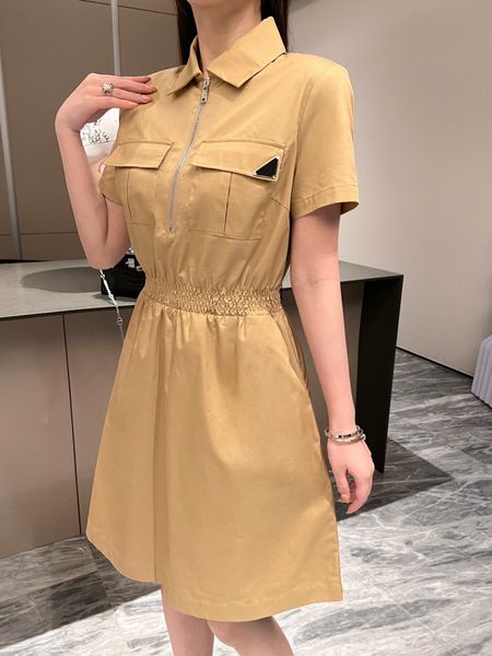 

designer dress 23ss casual fashion shirt skirt women blouses dresses half zipper design spring and autumn shirts inverted triangle badge emb, White;black