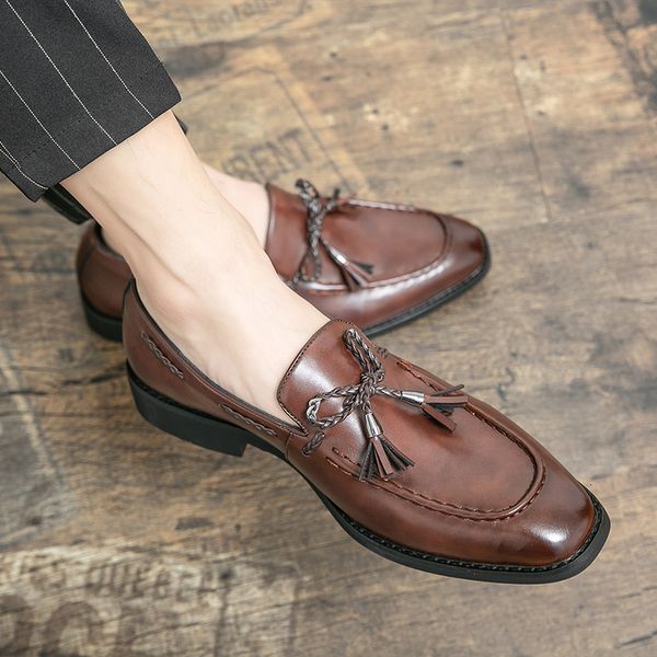 

dress shoes summer tassel loafers men slip on casual leather for man moccasin homme light male driving luxury chaussures 230522, Black
