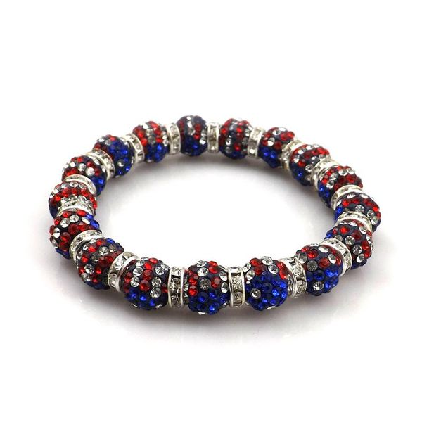 

bangle us national flag bracelet rhinestone disco ball beaded stretchy bracelets 5pcs/lot, Black