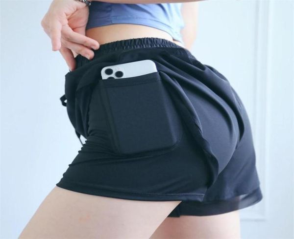 

summer running shorts women 2 in 1 sports jogging fitness training quick dry gym yoga sport short1871182, Black;blue