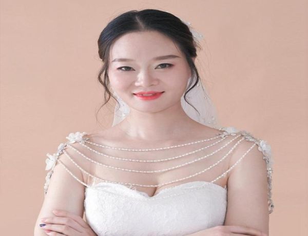 

bride wraps wedding dresses rhinestone lace shoulder chain beading flowers fringe shawl special gowns accessories4177607, White