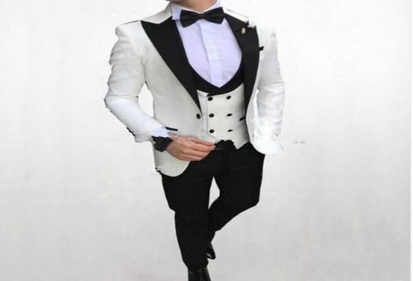 

new selling one button ivory wedding groom tuxedos peak lapel groomsmen mens dinner blazer suits jacketpantsvesttie 5151038038, Black;gray