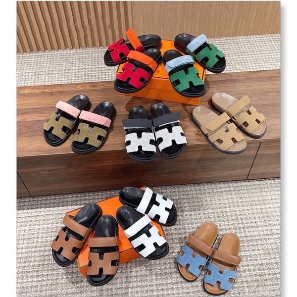 

designer chypre h slippers beach classic flat sandals summer lady leather flip flops men women size 35-45 01, Black