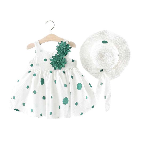 

girl's dresses 2023 summer newborn baby girl clothing cute print sleeveless cotton beach dress+sun hat princess dress g220523, Red;yellow