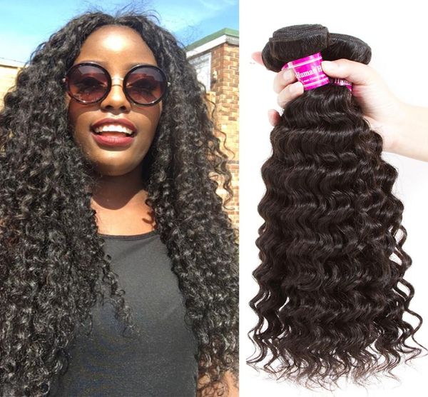 

brazilian deep wave human hair weave bundles 100 unprocessed peruvian virgin hair extensions indian human hair weave weft wholesa7475089, Black