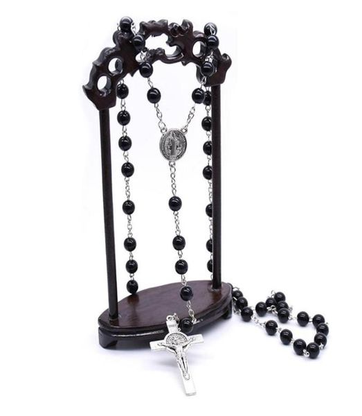 

2021 black acrylic cross rosary beads necklace long pendant for men women religious prayer jewelry gifts2298214, Silver