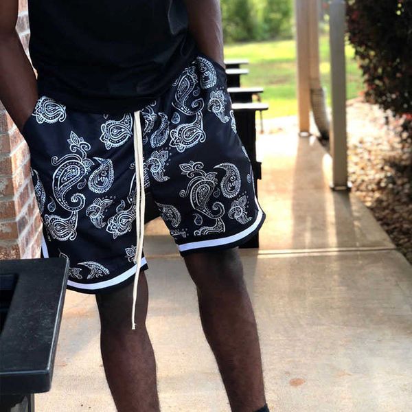 

american cashew blossom summer quick drying pants ice silk men's loose basketball pants casual sports shorts, White;black