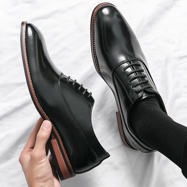 

dress shoes luxury men fashion casual male pointed oxford wedding leather gentleman office 230522, Black