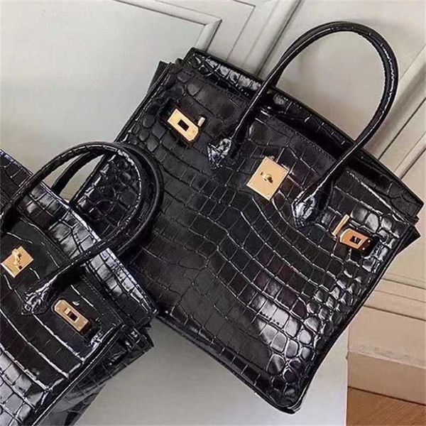 

10a h erme s leather birkins bag tote 2023 crocodile pattern large capacity fashion single shoulder crossbody women's handbag trend ori