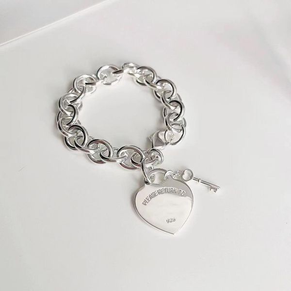 

bangle 925 sterling silver heart key bracelet classic bracelets gift ing, Black