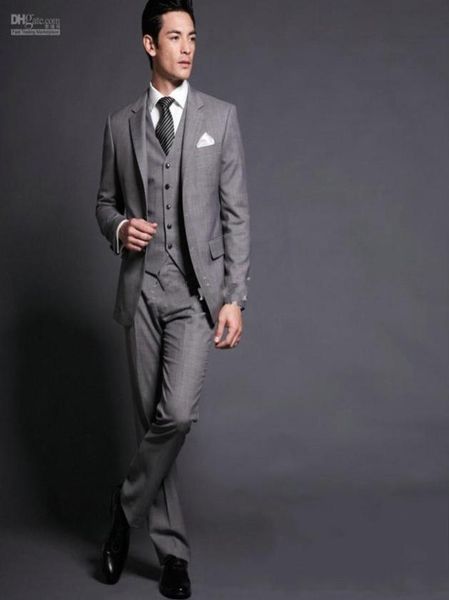 

new custom made slim fit gray groom tuxedos notch lapel man suit wedding groomsman men suits bridegroom jacketpantstieves9065196, Black;gray