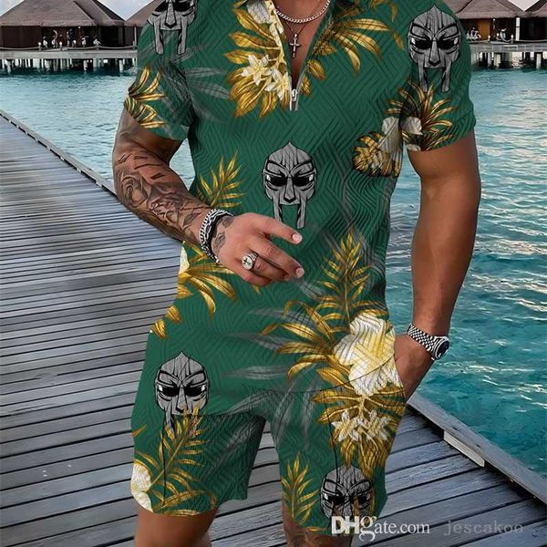

summer outfits mens tracksuits designer plus size clothing polo t-shirts two piece set lapel printed short sleeve shorts suit, Gray